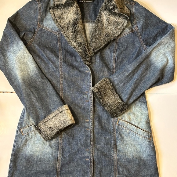90s Denim Faux fur collard Jean jacketed Y2k vintage - Picture 4 of 8